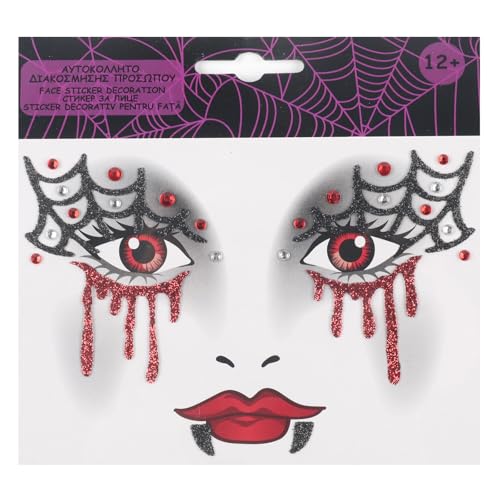 Halloween Face Tattoo Spider Web Stickers with Rhinestones - Variation 08.Halloween B