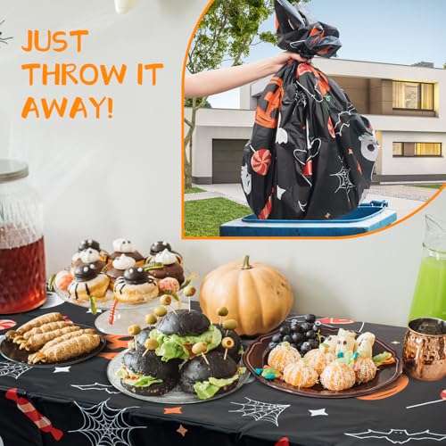 Disposable Halloween Tablecloth 2 Pack - Creepy Pumpkin Ghost & Web Designs