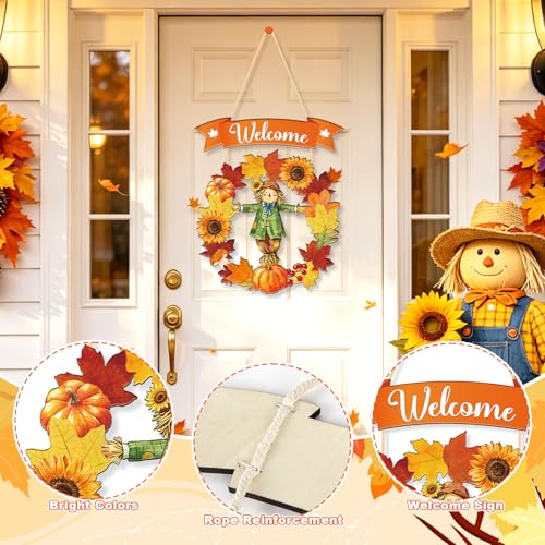 Wooden Fall Welcome Door Hanging Wreath Decor - Scarecrow Design