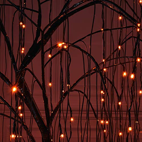 7 Ft Halloween Lighted Willow Tree with 256 LED Orange Lights and Spiders Outdoor Indoor Decor Variation: Orange