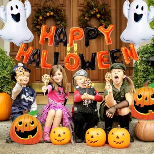 Halloween Balloons & Banner Set - Ghost, Pumpkin Foil Balloons for Party Decorations