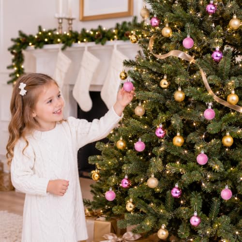 49 Pcs Christmas Ball Ornaments Set - Mini 3cm Shatterproof Decorations Gold Pink
