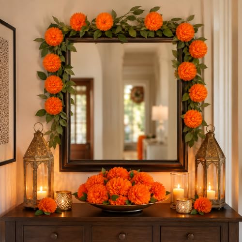 Artificial Marigold Flower Heads for Dia De Los Muertos Decorations - 30 pcs