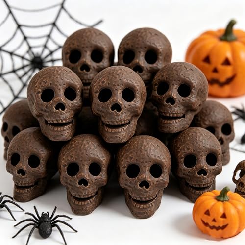 Light Brow 12 Pcs Fire Pit Skull Decor Reusable Ceramic Skeleton Heads for Halloween & Outdoor Fireplaces