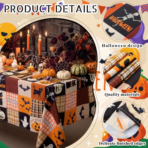 Halloween Spooky Black Cat Bat Pumpkin Tablecloth - 60x84 Inches - Festive Decor