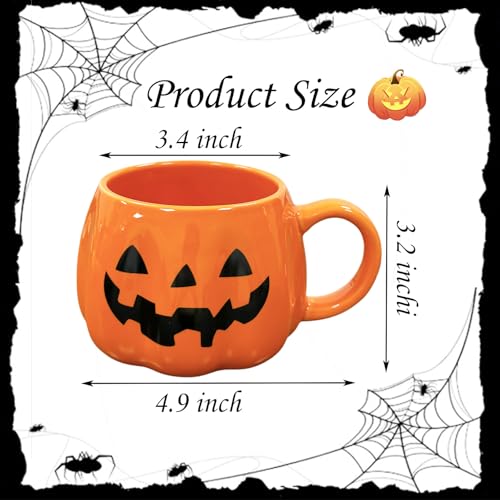 Halloween Pumpkin Mug 3D Ceramic Cup Spooky Fall Decor Gift - Orange