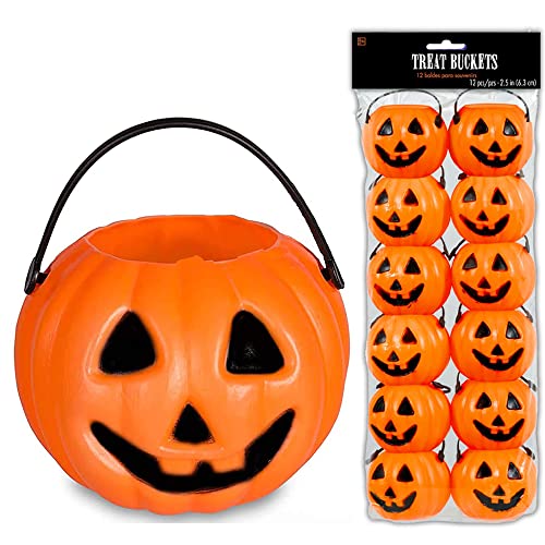 Mini Halloween Pumpkin Buckets 24 Pack - Trick or Treat Candy Holders for Kids