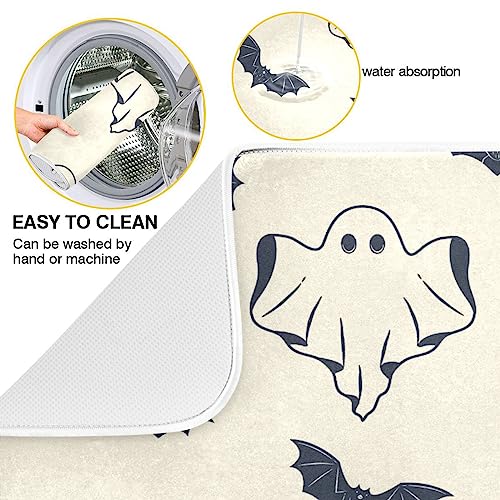 Halloween Spooky Ghost Bats Dish Drying Mat - 18x24 in Multicolor, Microfiber Kitchen Counter Pad