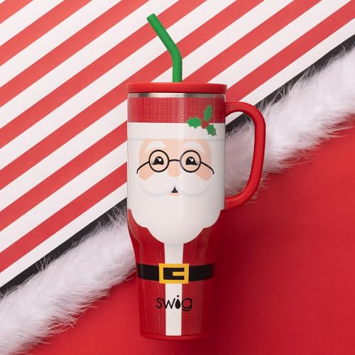 Insulated 40oz Travel Mug with Handle & Straw - Mr Claus Variation