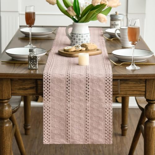 Pink Woven Farmhouse Table Runner 12x60 Inch - Artoid Mode