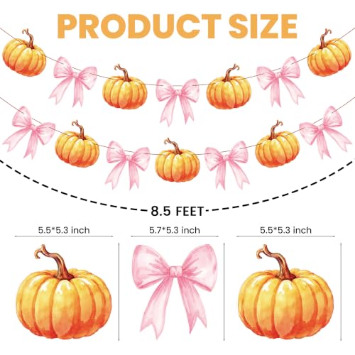 Autumn Pumpkin Banner with Pink Bows - Halloween & Fall Party Decor, 2 Pieces
