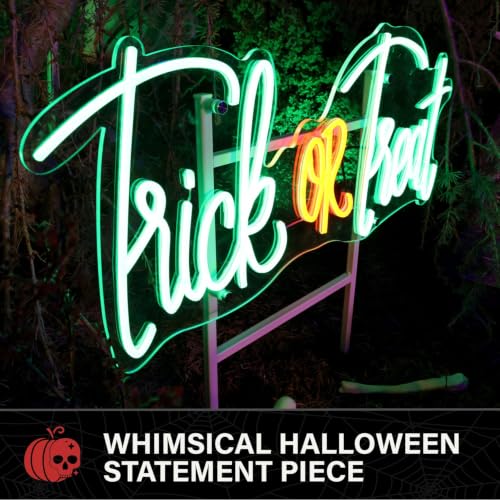 LED Trick or Treat Wall Decoration - Halloween Neon Sign, Indoor Outdoor Festive Sign