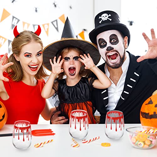 Halloween Blood Spattered Stemless Wine Glasses Set - 17oz Party Drinkware