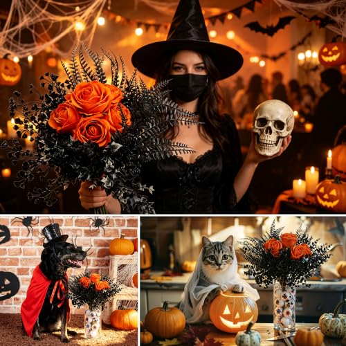 Halloween Gothic Eyeball Vase Centerpiece with Artificial Flowers - Spooky Table Decor