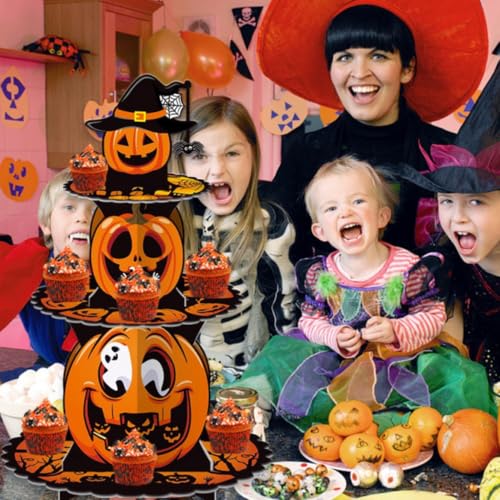 Halloween Cupcake Stand - 3 Tier Cardboard Pumpkin Dessert Display