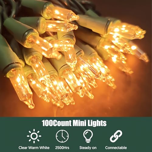 Wabarle Connectable Christmas Lights 100 Count Warm White Indoor Outdoor 2-Pack
