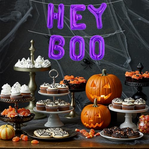 16 Inch Purple Hey Boo Foil Banner Balloons Halloween Party Decorations