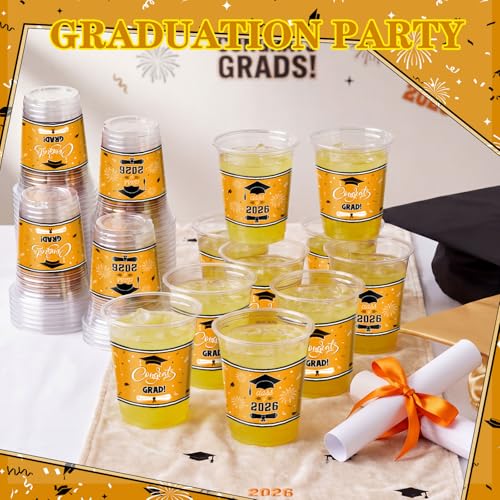 Orange Graduation Cups 12 oz 50 Pack Class of 2026 Party Supplies