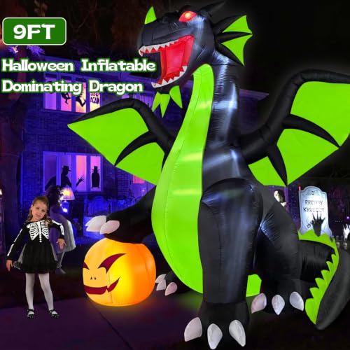 Halloween Inflatable Dragon with Pumpkin - Green 9FT Outdoor Decoration