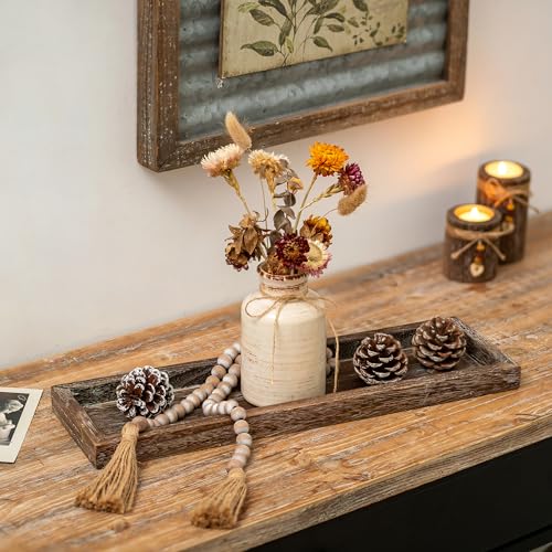 Romadedi Rustic Wooden Candle Tray - 17-Inch Brown Farmhouse Decor