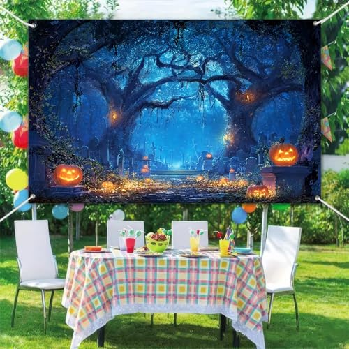 Halloween Backdrop Haunted Forest Graveyard Banner - 71x43 Inch - Variation of Halloween Decor#3