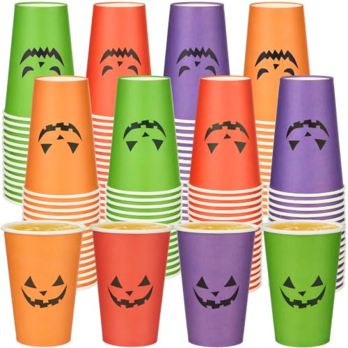120 Pcs Halloween Pumpkin Paper Cups - 12 oz Disposable Party Cups with Smile Faces - Variation of THIS listing