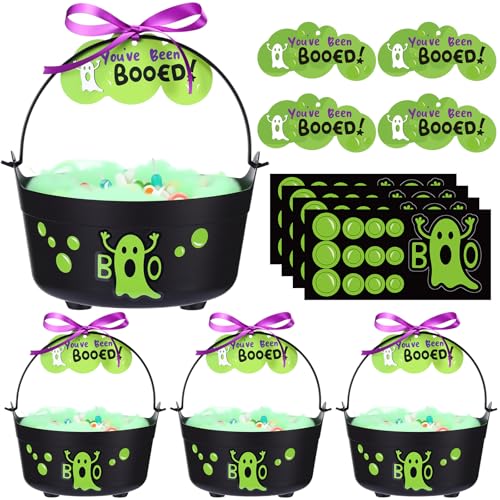 Halloween Boo Buckets Gift Set with Ghost and Spider Web Decorations - 4 Pack