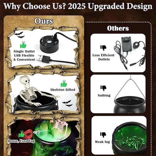 Halloween Outdoor Indoor Witches Cauldron Decoration Set with Mist and Lights