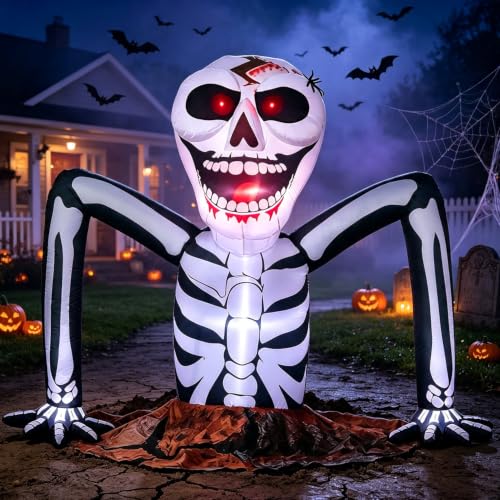 5 FT Halloween Inflatable Skeleton Rising from Ground with LED Lights - Half Skeleton Version