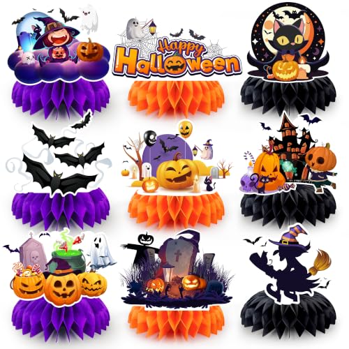 Halloween Honeycomb Centerpieces Set - 9 Festive Table Decorations for Parties