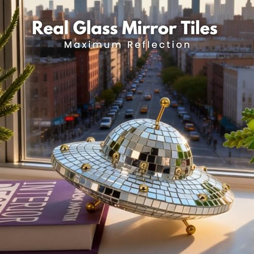 UFO-Shaped Disco Ball Home Decor - Mirror Decorations for Table, Party, Bar, Indoor & Outdoor - 8 x 6 Inch - Variation: Ufo