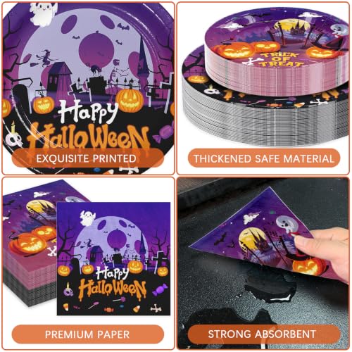 180pcs Halloween Paper Plate and Napkin Party Supplies - Serves 60