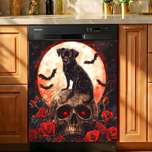 Halloween Dog Skull Dishwasher Magnet Cover - 23x26 Inch Kitchen Decor, Magnetic Refrigerator Sticker - Variation: Skull Dog