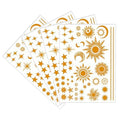 Gold Sun Moon Star Temporary Tattoo Stickers - Large 4-Sheet Set - Briyhose