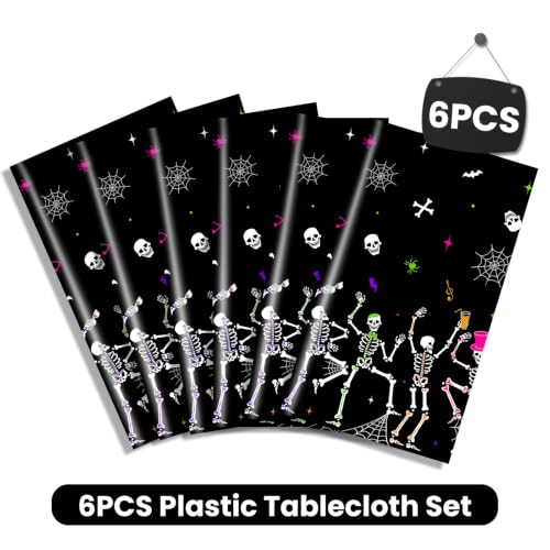 Halloween Tablecloths Set of 6 - Dancing Skeleton Theme Waterproof Plastic Decorations
