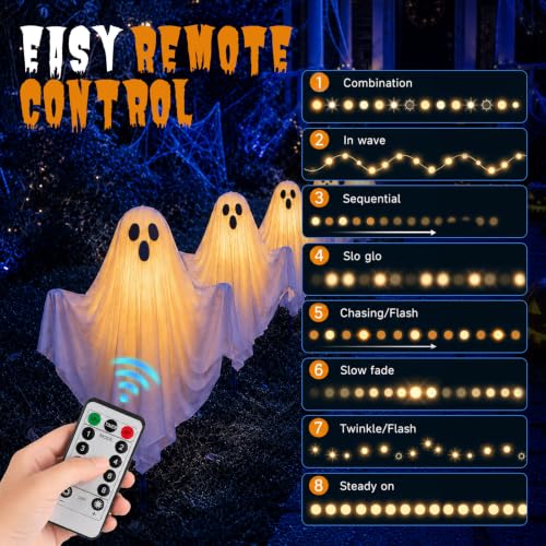 Halloween Lighted Ghost Stake Set - 5 Pack Outdoor Yard Decor with Remote & Timer