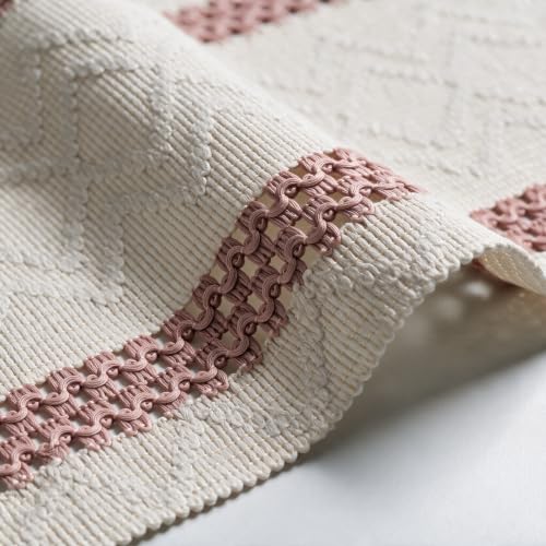 Pink Stripe Woven Rustic Table Runner 12x72 Inch for Dining & Decor - Artoid Mode