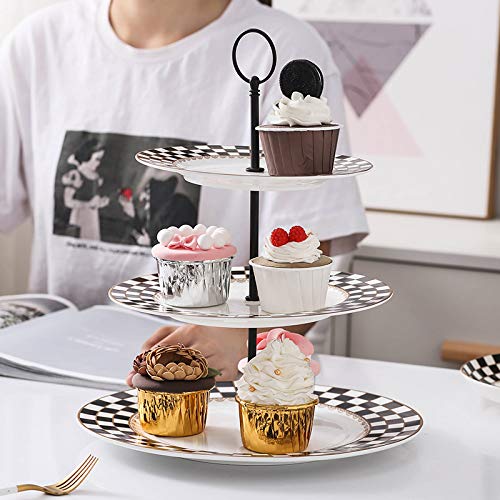 Porlien Checker Pattern 3-Tier Cake Stand for Desserts, Cupcakes & Pastries