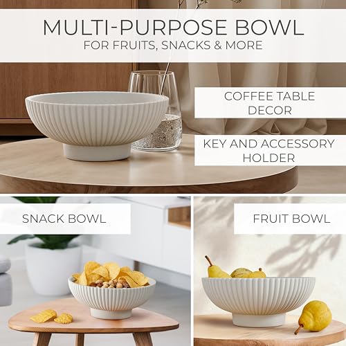 Decorative Concrete Fruit Bowl - Large Gray Key Bowl for Kitchen or Table - Handcrafted Modern Design