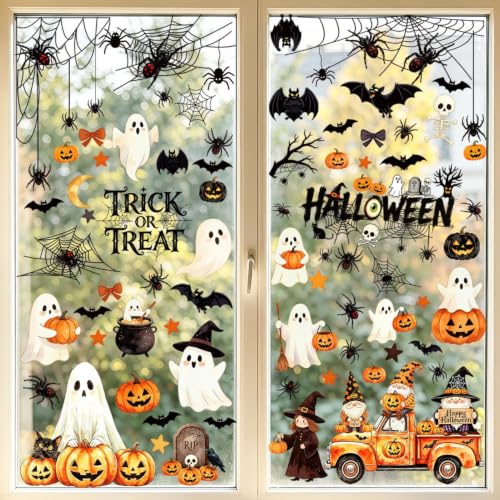 Halloween Window Clings - Ghost, Pumpkin, Bat, Spider, Skull Decoration (Style 6) - 10pcs