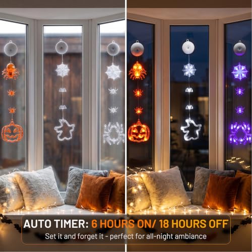 Halloween Window Lights 3 Pack Pumpkin Ghost Spider with Timer - Indoor Decor