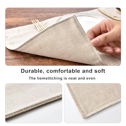 Faux Linen Placemats Set of 6 Light Linen Heat Resistant Washable Farmhouse Table Decor