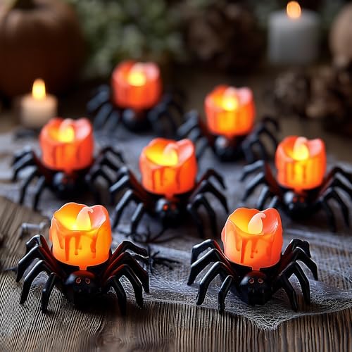 Halloween Spider Tea Lights Set - Flameless LED Candles for Party Decor