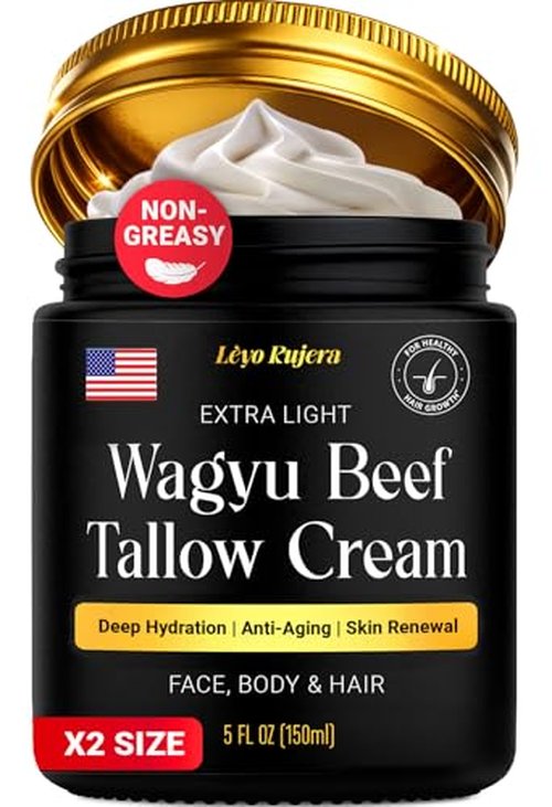 Non-Greasy Beef Tallow for Skin & Hair Growth 5OZ Shea Butter, Vitamin E, Niacinamide, Whipped Grass Fed Beef Tallow for Face Moisturizer Cream, Lotion for Women & Men, Anti-Aging Face Moisturizer