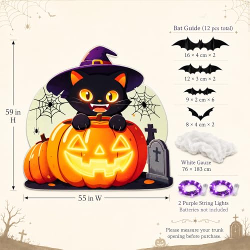 Halloween Trunk or Treat Car Decorations Kit with LED Lights & Backdrop
