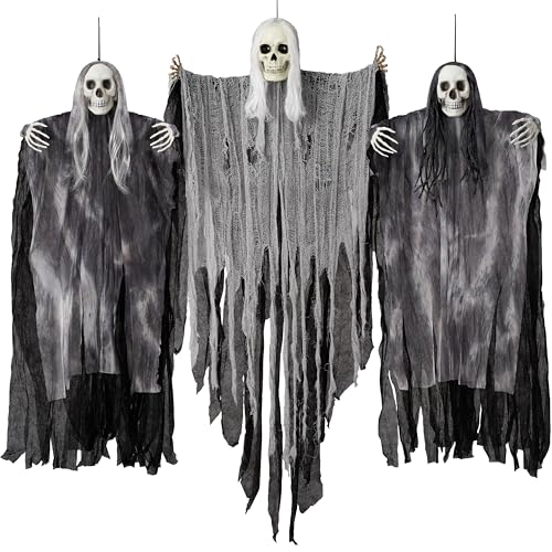 Halloween Hanging Grim Reaper Decorations - 3 Pack, 31.5 & 53 Inches, Outdoor Spooky Props