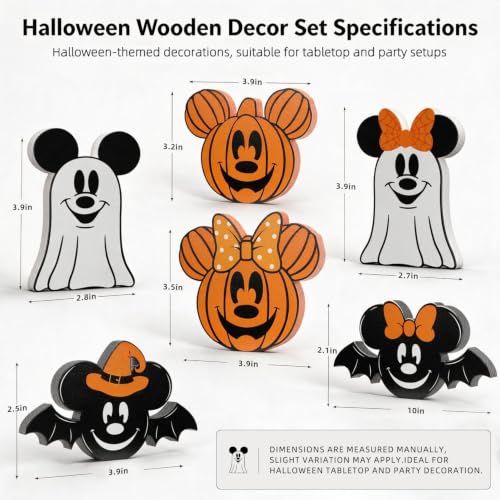 Halloween Wooden Mouse Decorations - 6 Pcs Centerpiece Set for Tables and Trays