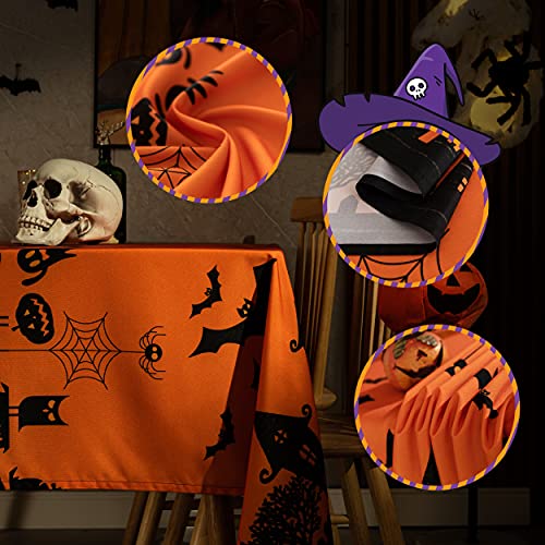 Halloween Haunted House Rectangular Waterproof Tablecloth 60 x 120 Inches - Orange