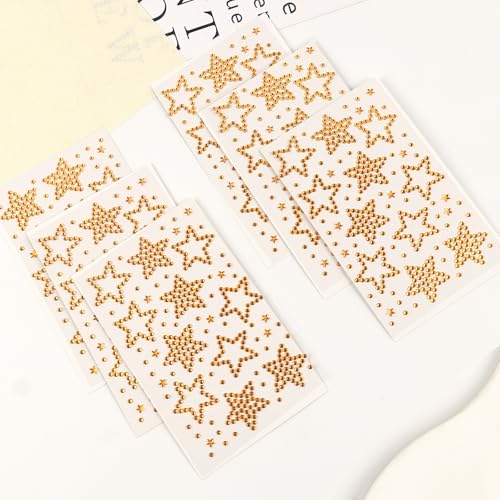 Gold Star Face Gems Set - 6 Sheets Temporary Body & Face Rhinestones for Makeup & Parties