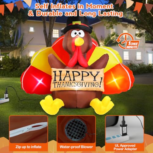 Danxilu 6 Ft Thanksgiving Inflatable Turkey with LEDs - Outdoor Yard Decor